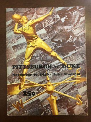 1940 Duke Blue Devils Football Program Vs Pittsburgh Pitt Panthers