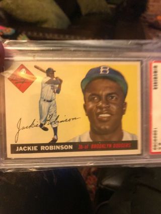 1955 Topps Jackie Robinson Brooklyn Dodgers 50 Baseball Card Oc Psa 6.  5 Ex - Mt,