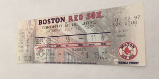 Roger Clemens Win 206 16 Strikeouts 1997 7/12/97 Red Sox Blue Jays Full Ticket