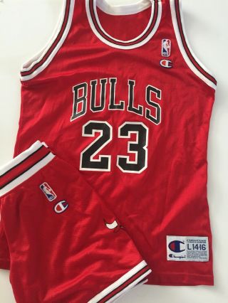 Champion Michael Jordan 23 Chicago Bulls Jersey Shorts Kit Yl 14 16 Set Kids Red