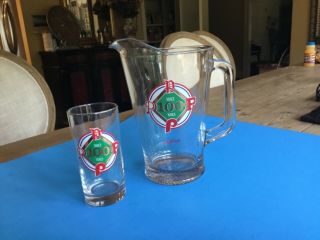 1983 Philadelphia Phillies Glass Pitcher And Drinking Glass (1883 - 1983) Sharp