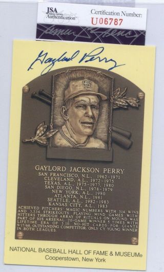 Gaylord Perry Giants Signed Hall Of Fame Yellow Plaque Postcard - Jsa