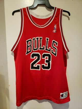 Men’s Vintage Champion Michael Jordan Chicago Bulls Basketball Jersey Sz 48 Red