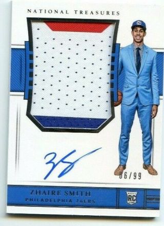 2018 - 19 Panini National Treasures Jersey Auto Rpa 6/99 Zhaire Smith Patch 76ers