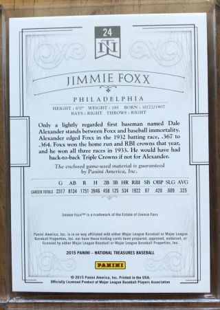 JIMMIE FOXX 2015 National Treasures Game Relic Card 59/99 Philadelphia 2