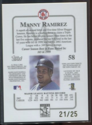2003 Topps Tribute Contemporary Gold 58 Manny Ramirez /25 Boston Red Sox 2