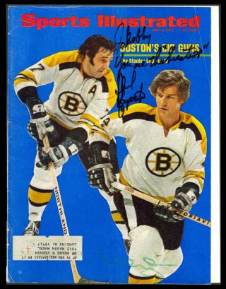 Bobby Orr Phil Esposito Hof Bruins Dual Signed May 1972 Sports Illustrated Cover