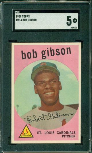 Bob Gibson 1959 Topps Rookie 514 Sgc 5 Great/sharp Image & Centered 50/50