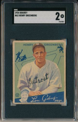 1934 Goudey 62 Henry Greenberg Rookie - Sgc 2 Gd (svsc)
