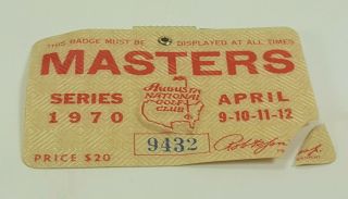 APRIL 1970 AUGUSTA NATIONAL GOLF CLUB MASTERS FOUR DAY BADGE BILLY CASPER WINS 5