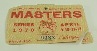APRIL 1970 AUGUSTA NATIONAL GOLF CLUB MASTERS FOUR DAY BADGE BILLY CASPER WINS 6