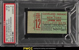 1962 Cleveland Indians V York Ticket Stub Mantle Hr 401 Psa 6 Exmt (pwcc)