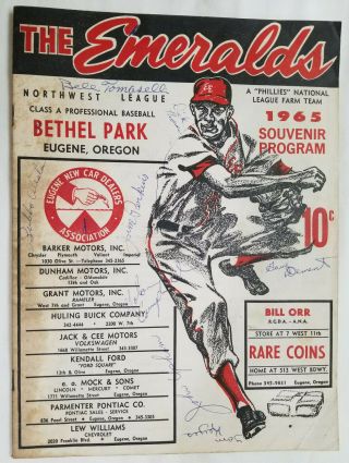1965 Eugene Emeralds Signed Phillies Vintage Nwl Minor League Baseball Program