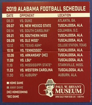 2019 Alabama Crimson Tide Football Schedule 