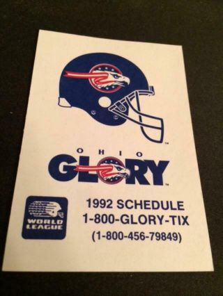 1992 Ohio Glory World Football Pocket Schedule Team Version