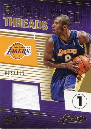 2018 - 19 Panini Absolute Threads Jersey 8/199 1/1 Kobe Bryant Lakers