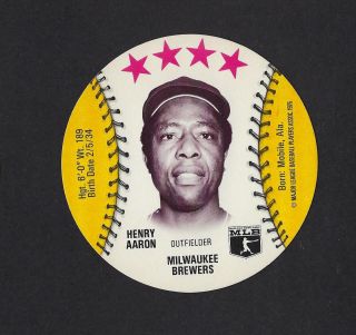 1976 Msa Dairy Isle Discs Hank Aaron Milwaukee Brewers
