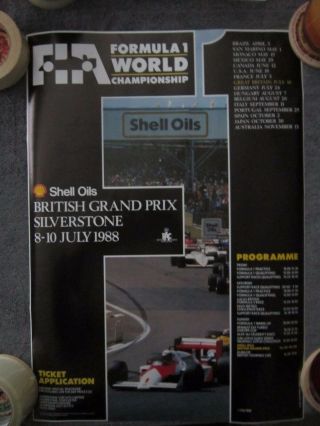 British Grand Prix Formula One Motor Racing Poster 1988 Silverstone Circuit