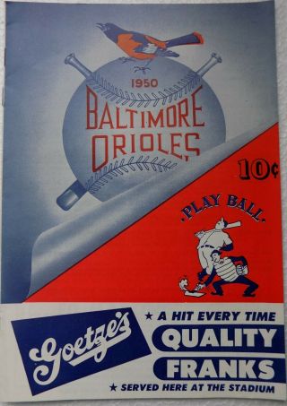 Vintage 1950 Baltimore Orioles Minor League Program/score Book Unscored Nm