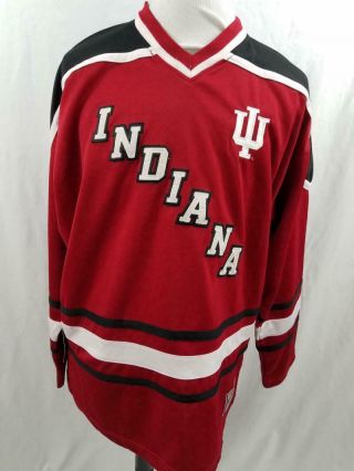 Indiana Hoosiers Mens L XL Red Home Hockey Sewn Jersey NCAA Steve & Barrys 2
