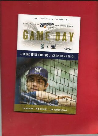 Christian Yelich Cover Milwaukee Brewers 2019 Official Gameday Program Issue 13