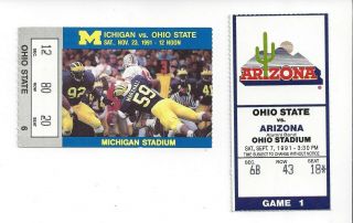 1991 Ohio State Vs Michigan Football Ticket Stub Desmond Howard Heisman Arizona