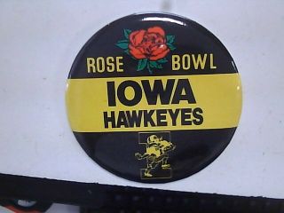 Vintage Iowa Hawkeyes " Herky Hawk " Logo Rose Bowl 3 1/2 Inch Button,