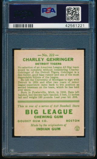 1933 Goudey Charley Gehringer 222 PSA 5,  Centered,  a beauty 2