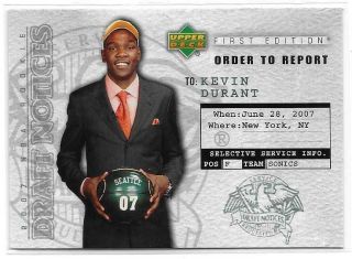 2007 - 08 Upper Deck First Edition Kevin Durant Rookie Draft Notices Rc