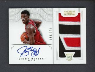 2012 - 13 National Treasures Jimmy Butler Bulls Rpa Rc 3 - Color Patch Auto /199