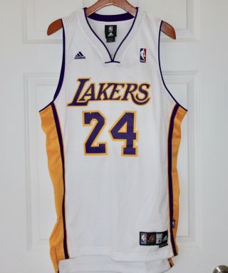 Adidas La Lakers Kobe Bryant 24 White Purple Stitched Swingman Jersey Medium