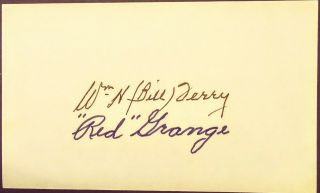 Red Grange And Bill Terry Both Signed Index Card Football/baseball Hofames.