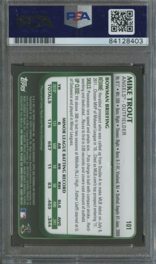2011 Bowman Draft 101 Mike Trout Angels RC Rookie Signed AUTO PSA/DNA 2