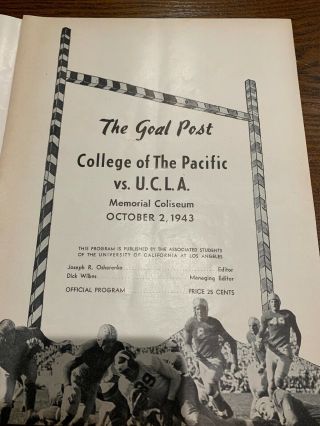 1943 Ucla Vs University Of The Pacific Football Program,  “the Goal Post” 2