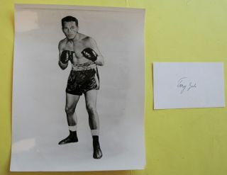 Boxing: Tony Zale Autographed Card,  Vintage Promo Photo