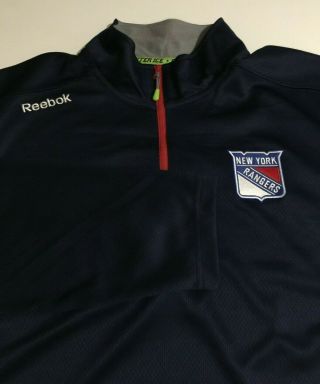 York Rangers Reebok Nhl Hockey Mens Xl Navy Pullover 1/4 Zip Center Ice