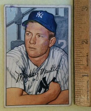 1952 Bowman 101 Mickey Mantle Ungraded Centered Decent Example Yankee