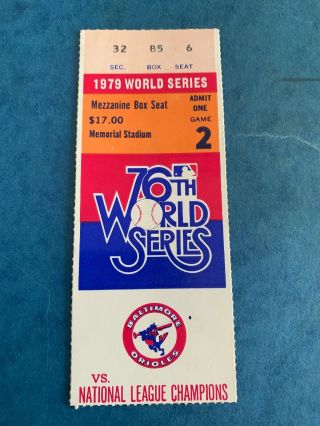 1979 World Series Game 2 Ticket Stub: Memorial Stadium Sec 32 Box 5 Seat 6