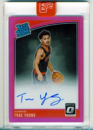 2018 - 19 Panini Optic Pink Prizm Rated Rookie Trae Young Auto Rc Sp 16/25