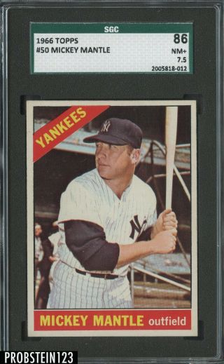 1966 Topps 50 Mickey Mantle York Yankees Hof Sgc 86 7.  5 " Sharp Corners "