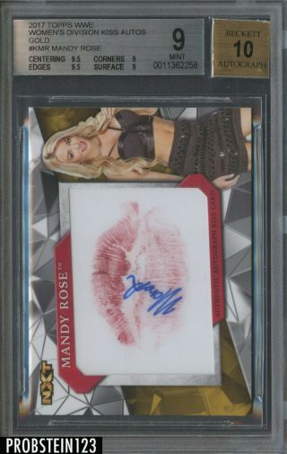 2017 Topps Wwe Wrestling Gold Mandy Rose Kiss Card 5/10 Bgs 9 W/ 10 Auto