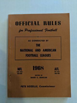 1968 Official Rules For The National And American Football Leagues Pete Rozelle