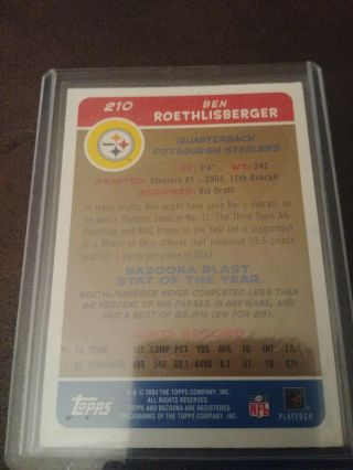 BEN ROETHLISBERGER Steelers 2004 Topps Bazooka GOLD 210 Rookie Card RC 2