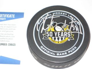 Kris Letang Signed Official Penguins 50th Anniversary Game Puck W/ Beckett