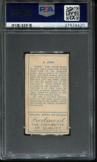 1911 T205 GOLD BORDER PIEDMONT ADDIE JOSS MEMORIAL PSA 2.  5 GOOD,  HOF 2