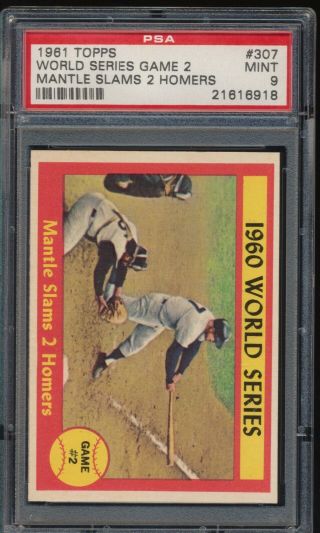 Psa 9 1961 Topps World Series Game 2 307 Mickey Mantle Slams 2 Homers