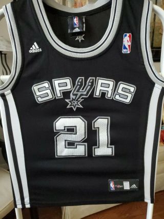 Vintage For Her Adidas Tim Duncan 21 San Antonio Spurs Black Jersey Size M (e2)