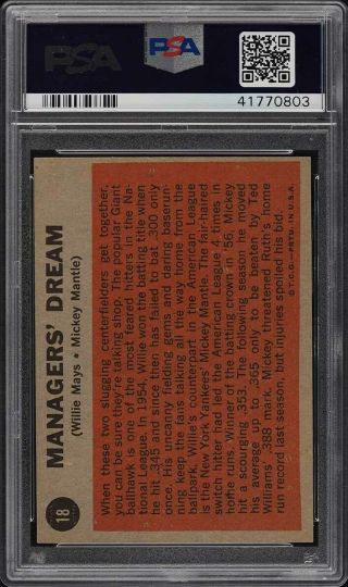 1962 Topps Mickey Mantle & Willie Mays MANAGERS DREAM 18 PSA 6 EXMT (PWCC) 2