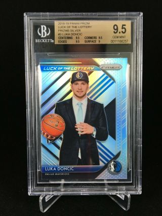 Bgs 9.  5 2018 - 19 Prizm Luka Doncic Silver Luck Of The Lottery Rookie Mavs Rc Roy