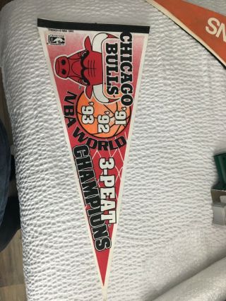 Chicago Bulls 3 Peat Championship Pennant And 1991 Championship Pennant